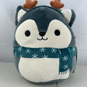 Ryan the Husky Christmas Squishmallow with Reindeer Antlers and Scarf. 8” NWT